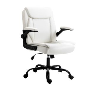 Office Chair Leather Computer Desk Chairs Executive Gaming Study – White