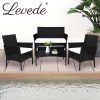 4 PCS Outdoor Furniture Setting Patio Garden Table Chairs Set Wicker Seat