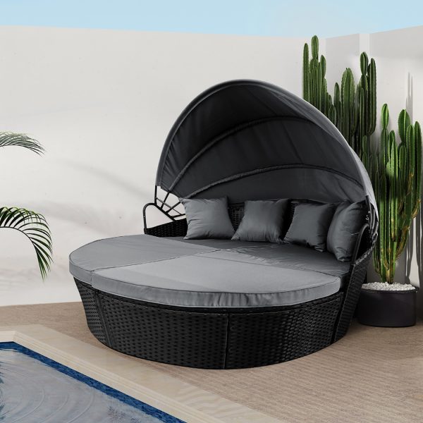 Day Bed Sofa Daybed Outdoor Garden Sun Lounge Furniture Wicker Round 3pcs