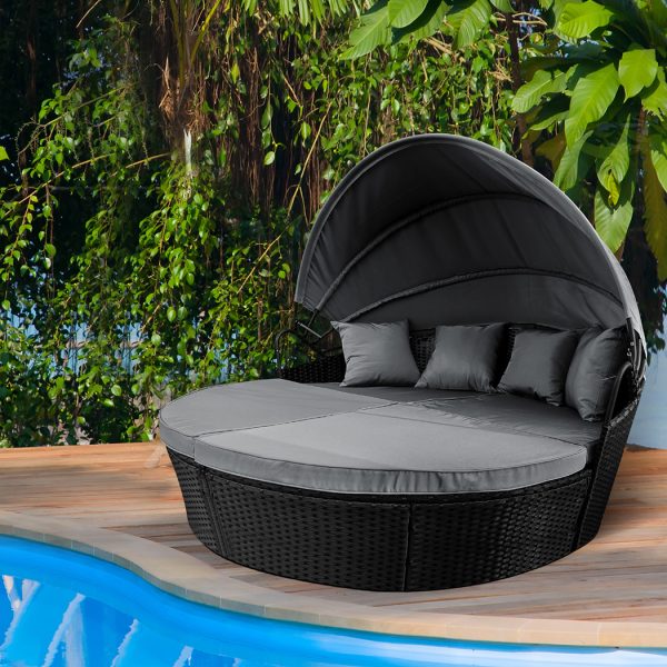 Day Bed Sofa Daybed Outdoor Garden Sun Lounge Furniture Wicker Round 3pcs