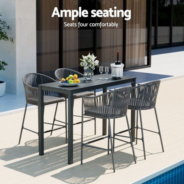 5-Piece Outdoor Bar Set Dining Table Rope Chair Patio Bistro Set