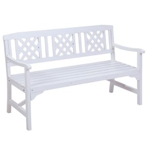 Wooden Garden Bench Patio Furniture Timber Outdoor Lounge Chair – White, 3 Seater