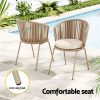 3PC Outdoor Bistro Set Patio Furniture Rope Setting Chairs Table Beige