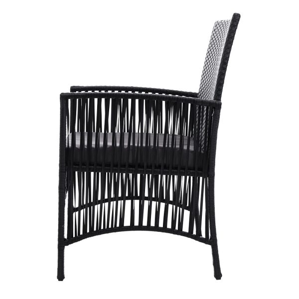 Outdoor Furniture Dining Chairs Wicker Garden Patio Cushion Black Gardeon – 2X Chair + Table