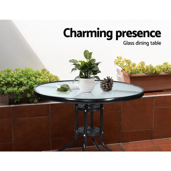Outdoor Furniture Dining Chairs Wicker Garden Patio Cushion Black Gardeon – 2X Chair + Table