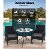 Outdoor Furniture Dining Chairs Wicker Garden Patio Cushion Black Gardeon – 2X Chair + Table