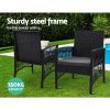 Outdoor Furniture Dining Chairs Wicker Garden Patio Cushion Black Gardeon – 2X Chair + Table