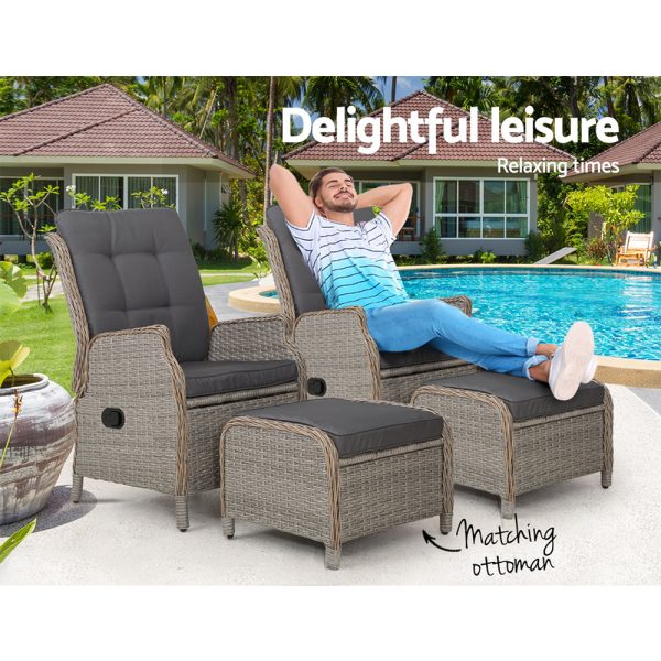 Recliner Chair Sun lounge Setting Outdoor Furniture Patio Wicker Sofa