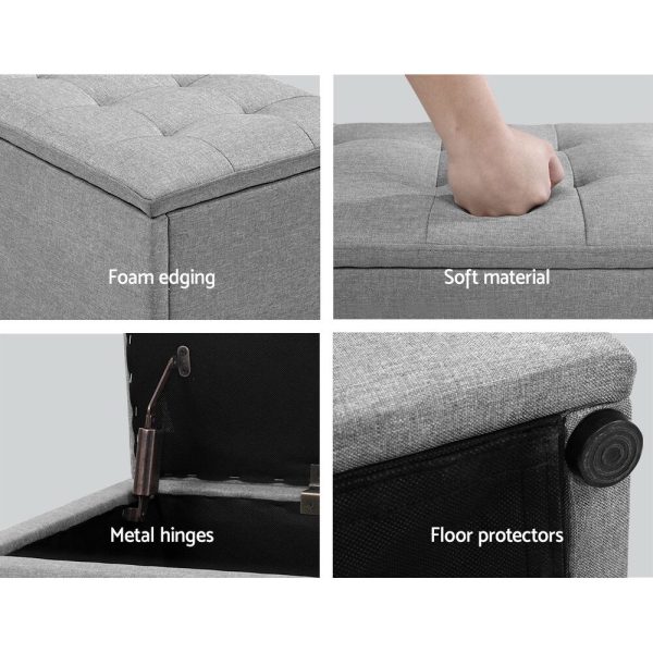 Storage Ottoman Blanket Box Linen Foot Stool Rest Chest Couch – Grey