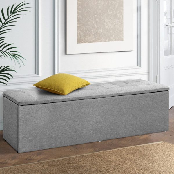 Storage Ottoman Blanket Box Linen Foot Stool Rest Chest Couch – Grey