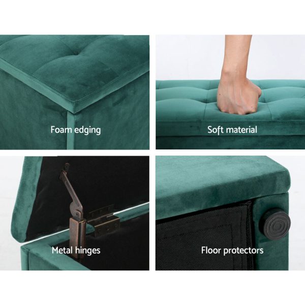 Storage Ottoman Blanket Box Linen Foot Stool Rest Chest Couch – Green