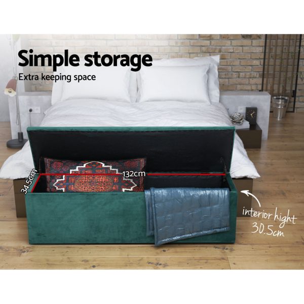 Storage Ottoman Blanket Box Linen Foot Stool Rest Chest Couch – Green