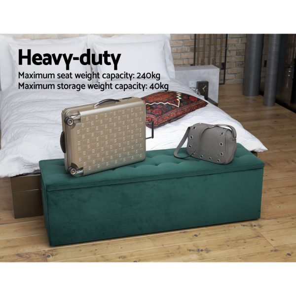 Storage Ottoman Blanket Box Linen Foot Stool Rest Chest Couch – Green