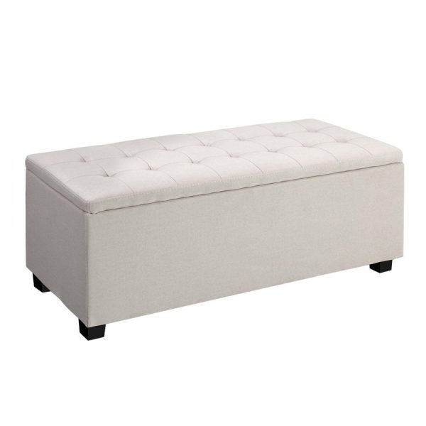 Large Fabric Storage Ottoman – Beige