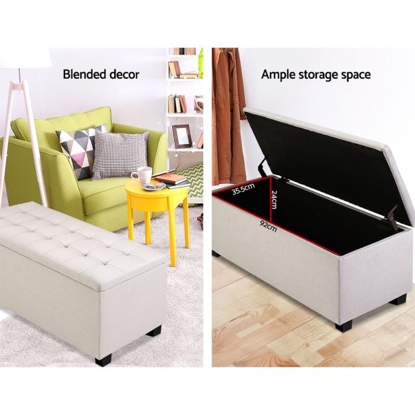 Large Fabric Storage Ottoman – Beige