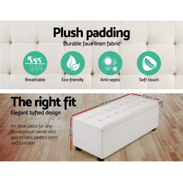 Large Fabric Storage Ottoman – Beige