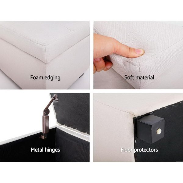 Large Fabric Storage Ottoman – Beige