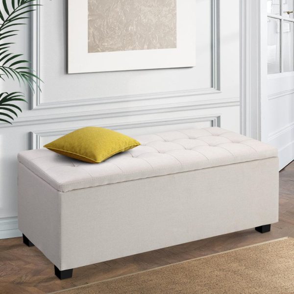 Large Fabric Storage Ottoman – Beige