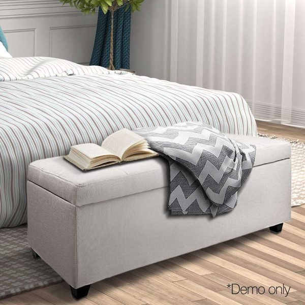 Large Fabric Storage Ottoman – Beige