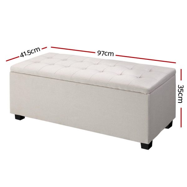 Large Fabric Storage Ottoman – Beige