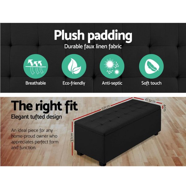 Large Fabric Storage Ottoman – Black