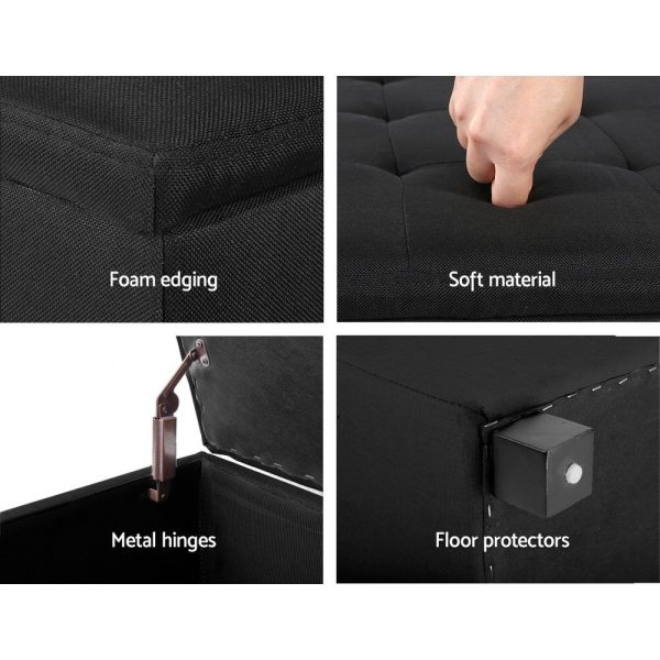 Large Fabric Storage Ottoman – Black