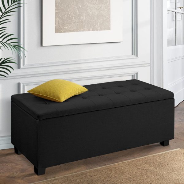 Large Fabric Storage Ottoman – Black