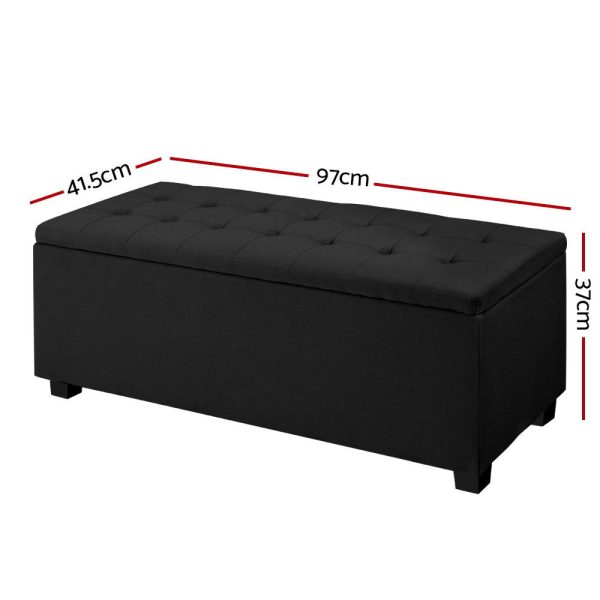 Large Fabric Storage Ottoman – Black