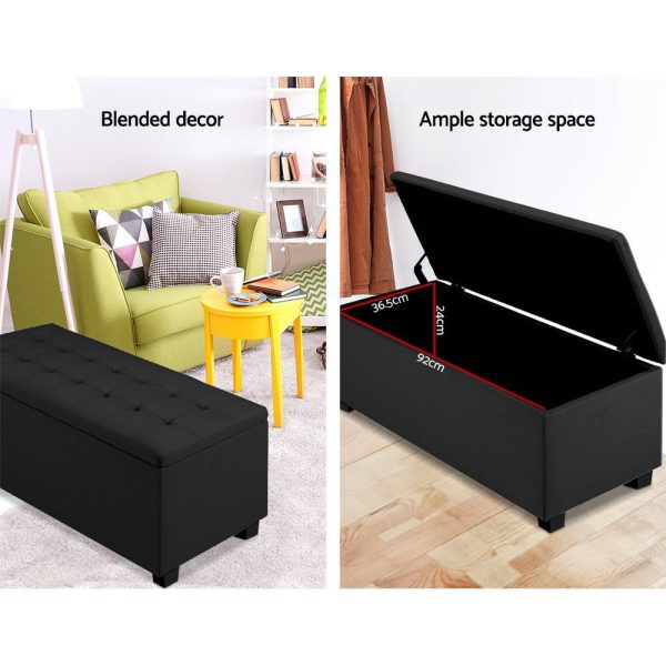 Large Fabric Storage Ottoman – Black