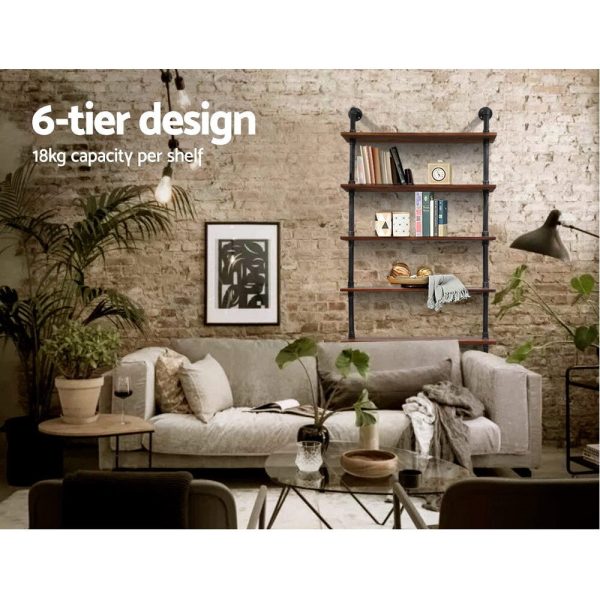 Rustic Wall Shelves Display Bookshelf Industrial DIY Pipe Shelf Brackets – 200x25x90 cm