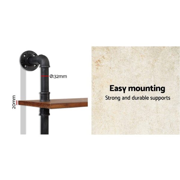 Rustic Wall Shelves Display Bookshelf Industrial DIY Pipe Shelf Brackets – 200x25x90 cm