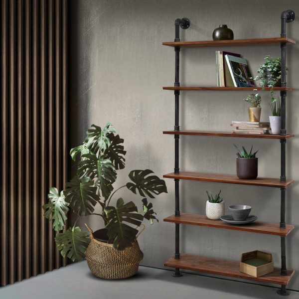 Rustic Wall Shelves Display Bookshelf Industrial DIY Pipe Shelf Brackets – 200x25x90 cm