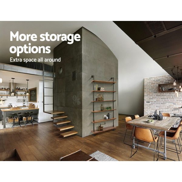 Rustic Wall Shelves Display Bookshelf Industrial DIY Pipe Shelf Brackets – 200x25x90 cm
