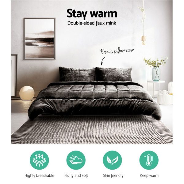 Bedding Faux Mink Quilt Charcoal – SUPER KING