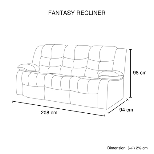 3 Seater Recliner Sofa In Faux Leather Lounge Couch in Black