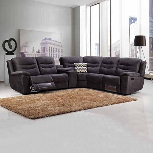Rutherglen 5 Seater Corner Couch Velvet Grey Fabric Recliner Sofa Lounge Set with Quilted Back Cushions