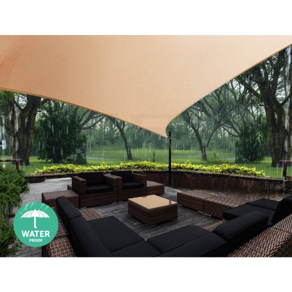 Waterproof Shade Sail 5x5x5m Rectangle Sand 95% Shade Cloth