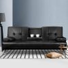 Sofa Bed 188CM Black PU Leather