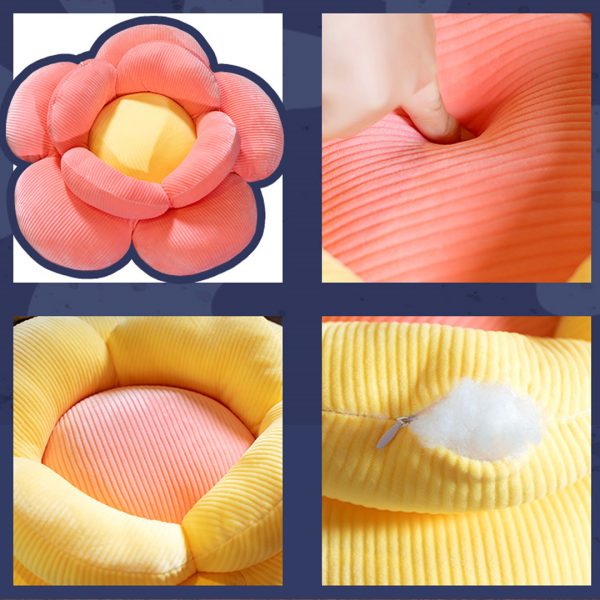Yellow Double Flower Shape Cushion Soft Bedside Floor Plush Pillow Home Decor