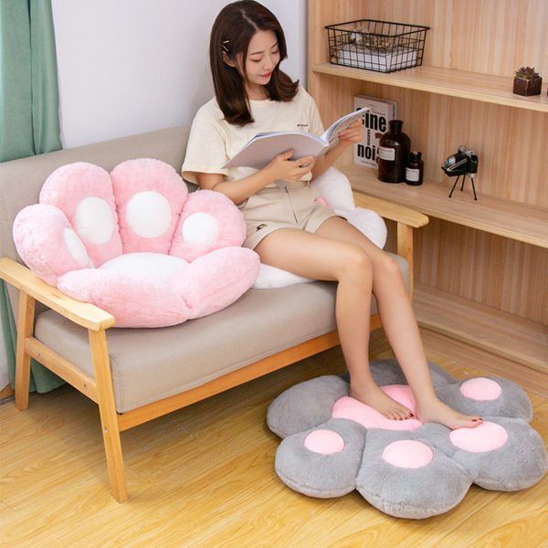 2X Grey Paw Shape Cushion Warm Lazy Sofa Decorative Pillow Backseat Plush Mat Home Decor