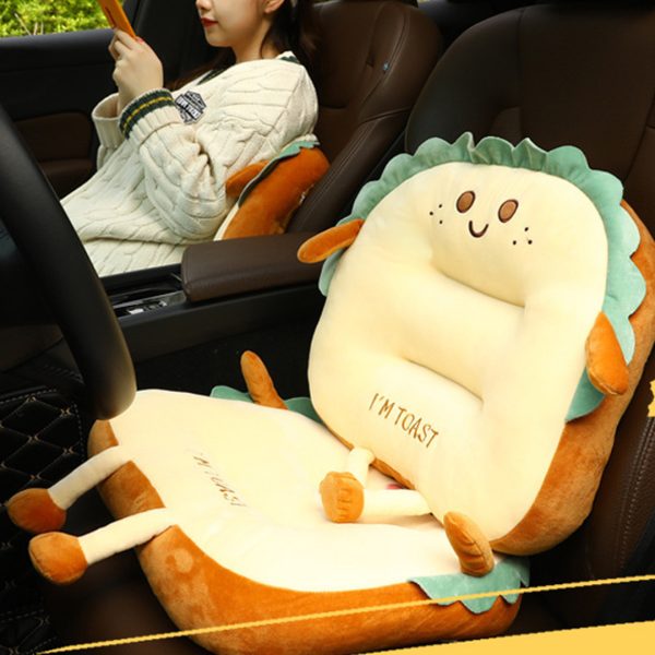 Cute Face Toast Bread Cushion Stuffed Car Seat Plush Cartoon Back Support Pillow Home Decor