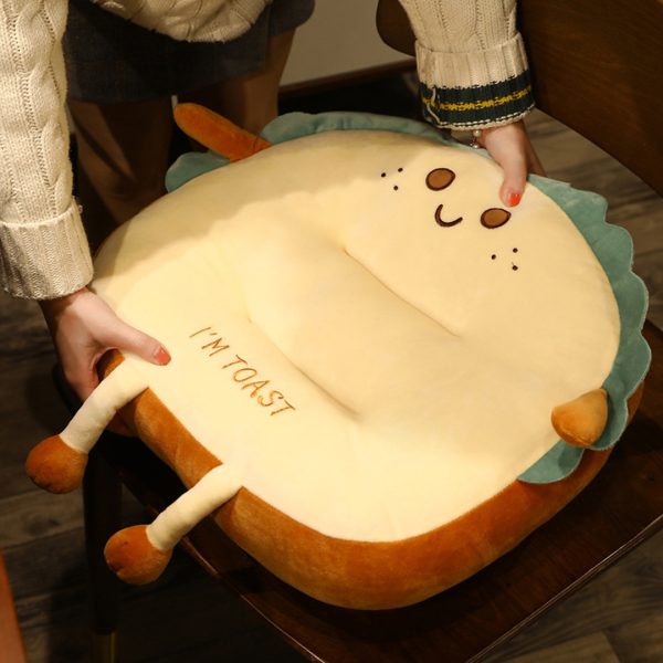 Cute Face Toast Bread Cushion Stuffed Car Seat Plush Cartoon Back Support Pillow Home Decor