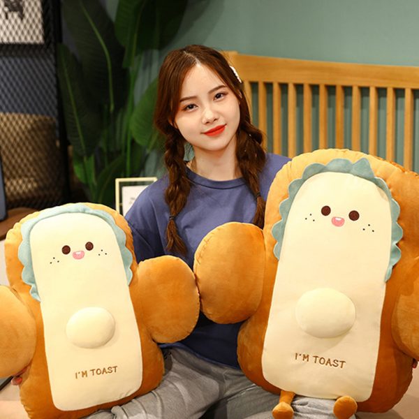 Happy Face Toast Bread Cushion Stuffed Car Seat Plush Cartoon Back Support Pillow Home Decor
