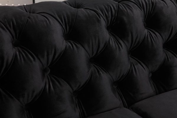 3+2 Seater Sofa Classic Button Tufted Lounge in Black Velvet Fabric with Metal Legs