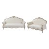 Oak Wood White Washed Finish Rolled Armrest 3+2 Seater Sofa Set Linen Fabric