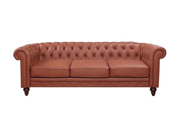 3+2+1 Seater Brown Sofa Lounge Chesterfireld Style Button Tufted in Faux Leather