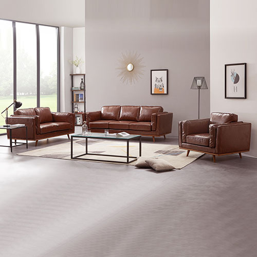 3+2 Seater Sofa Brown Leather Lounge Set for Living Room Couch with Wooden Frame