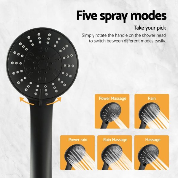 Handheld Shower Head 4.5″ High Pressure 5 Modes Poweful Round Black