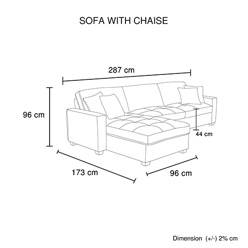 Corner Sofa Chaise Polyester Fabric Multilayer Two Pillows Attached Individual Pocket Spring