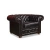 1 Seater Brown Colour Genuine Leather Upholstery Deep Quilting Pocket Spring Button Studding Sofa for Living Room